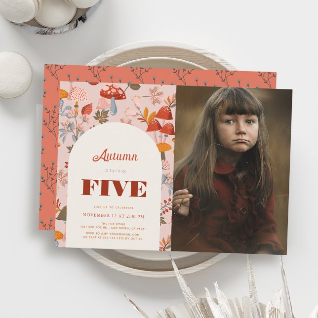 Invitación Fall Mushroom Flor silvestre cumpleaños foto rosa (Subido por el creador)