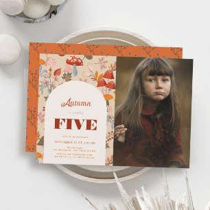 Invitación Fall Mushroom Wildflower Birthday Tan Foto