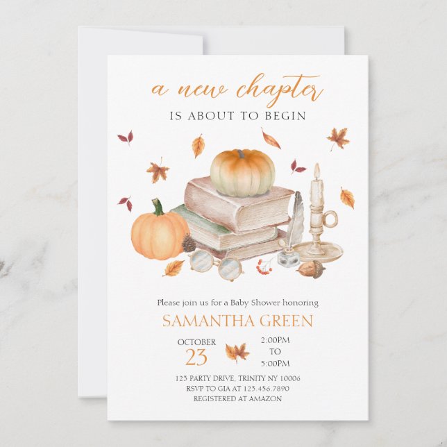 Invitación Fall New Chapter Will Soon Begin Baby Shower (Anverso)