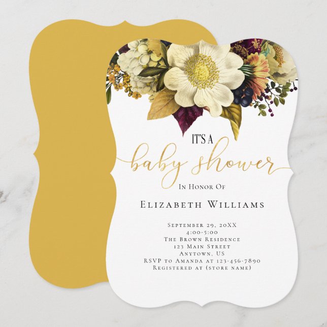 Invitación Fall Otoño Flowers Baby Shower (Anverso / Reverso)
