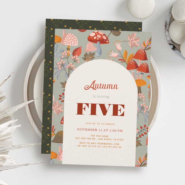 Invitación Fall/Otoño Mushroom & Wildflower Sage Cumpleaños (Subido por el creador)