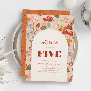Invitación Fall/Otoño Mushroom & Wildflower Tan Cumpleaños