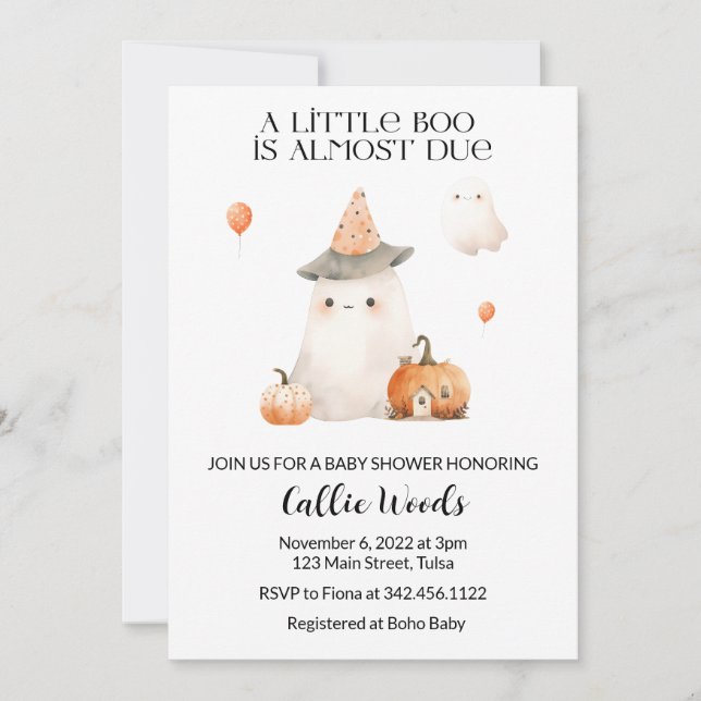 Invitación Fall Otoño Pumpkin Ghost Baby Shower (Anverso)