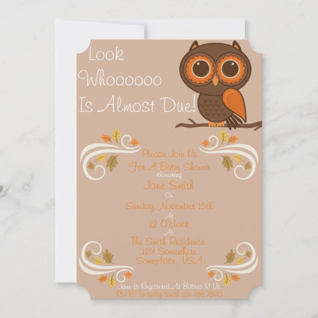 Invitación Fall Owl Baby Shower (Anverso)