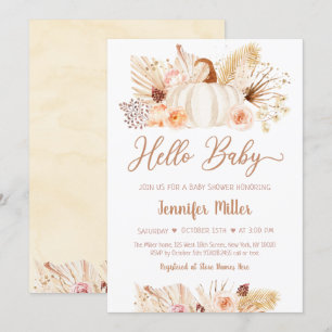 Invitación Fall Pampas Grass Pumpkin Baby Shower