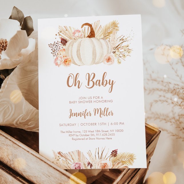 Invitación Fall Pampas Grass Pumpkin Baby Shower (Subido por el creador)