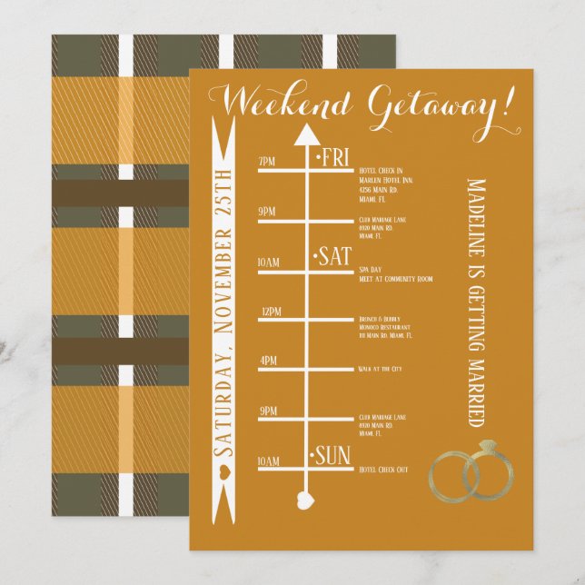 Invitación Fall Plaid Bachelorette Weekend Getaway Itinerary (Anverso / Reverso)