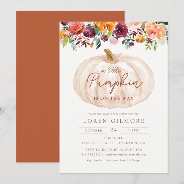 Invitación Fall Pumpkin Baby Girl Baby Shower (Anverso / Reverso)