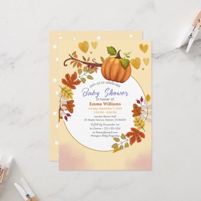Invitación Fall Pumpkin Baby Shower (Anverso/Reverso In Situ)