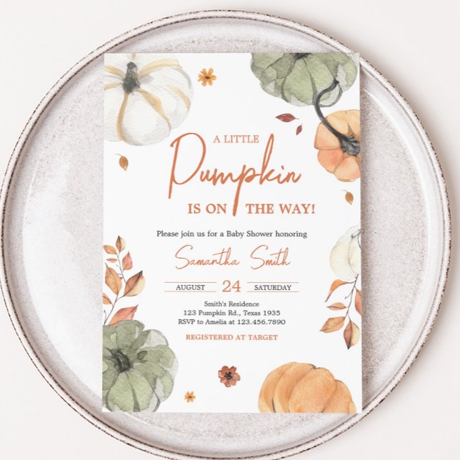 Invitación Fall Pumpkin Baby Shower (Autumn Pumpkin Baby Shower Invitation)