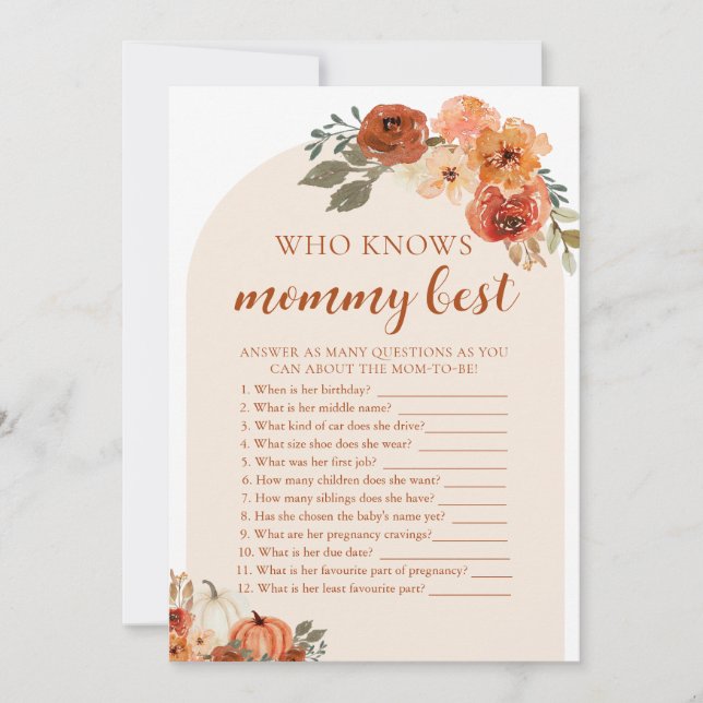 Invitación Fall Pumpkin Baby Shower que conoce a mamá mejor j (Anverso)