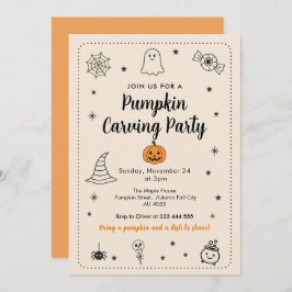 Invitación Fall Pumpkin Carving Party Halloween Doodles
