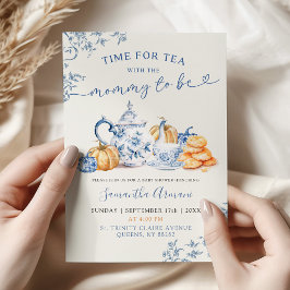 Invitación Fall Pumpkin Chinoiserie Baby Shower Tea Fiesta
