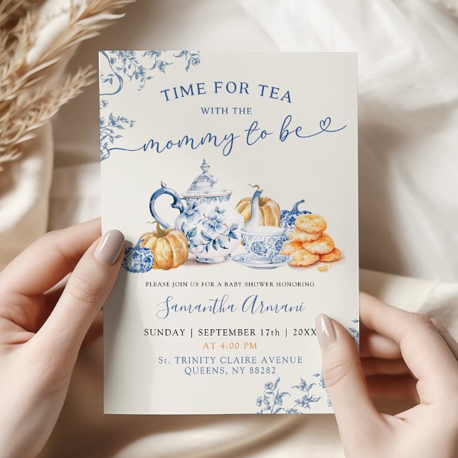 Invitación Fall Pumpkin Chinoiserie Baby Shower Tea Fiesta (Subido por el creador)