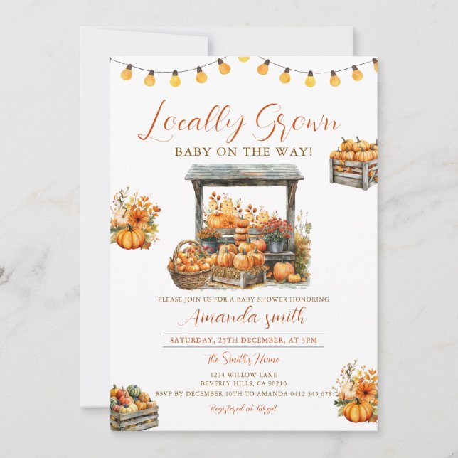 Invitación Fall Pumpkin Cute Locally Grown Market Baby Shower (Anverso)