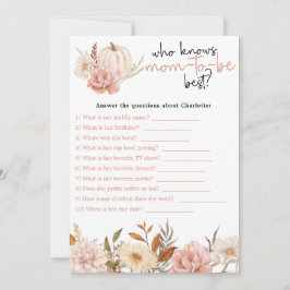 Invitación Fall Pumpkin Floral Baby Shower Game Card