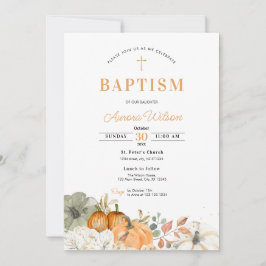 Invitación Fall Pumpkin Floral Baptism Invitation
