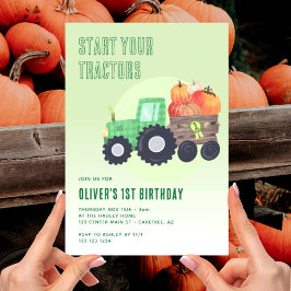 Invitación Fall Pumpkin Tractor Boy 1er cumpleaños