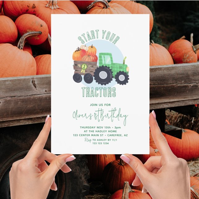 Invitación Fall Pumpkin Tractor Boy 1er cumpleaños (Subido por el creador)