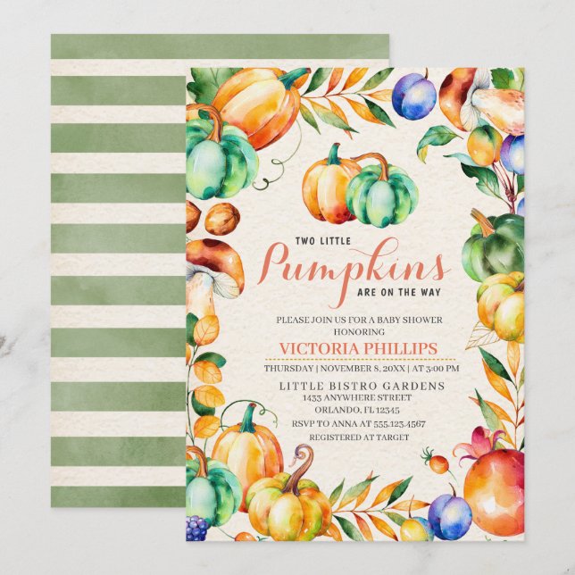 Invitación Fall Pumpkin Twin Baby Shower Invitation (Anverso / Reverso)