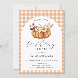 Invitación Fall Pumpkin Woman Cumpleaños Brunch Plaid