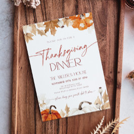 Invitación Fall Pumpkins and Leaves Thanksgiving Dinner 