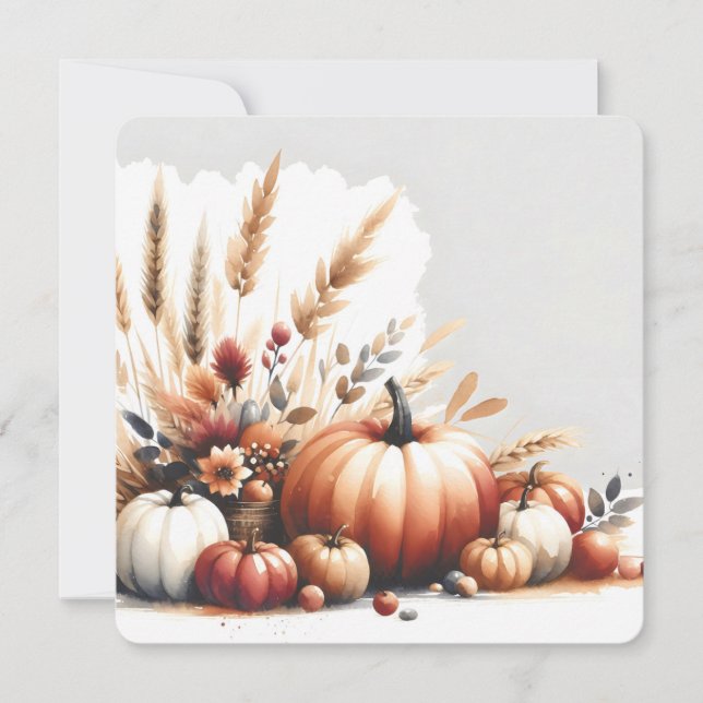 Invitación Fall Pumpkins and Wheat Autumn Illustration (Anverso)
