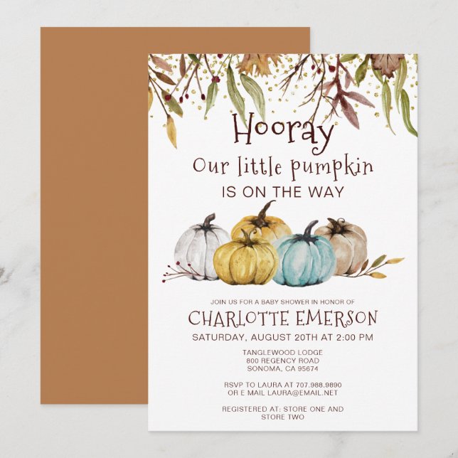 Invitación Fall Pumpkins Autumn Baby Shower (Anverso / Reverso)