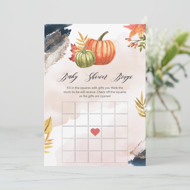 Invitación Fall Pumpkins Baby Shower Bingo Game Card (Anverso de pie)