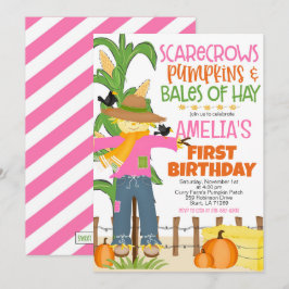 Invitación Fall Scarecrow Chica de calabaza Cumpleaños