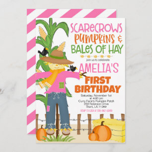 Invitación Fall Scarecrow Chica de calabaza Cumpleaños