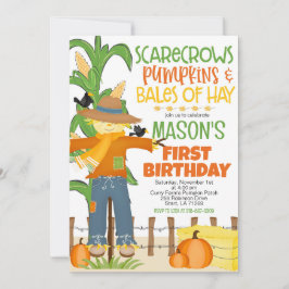 Invitación Fall Scarecrow Pumpkin Boy Cumpleaños