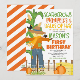 Invitación Fall Scarecrow Pumpkin Boy Cumpleaños