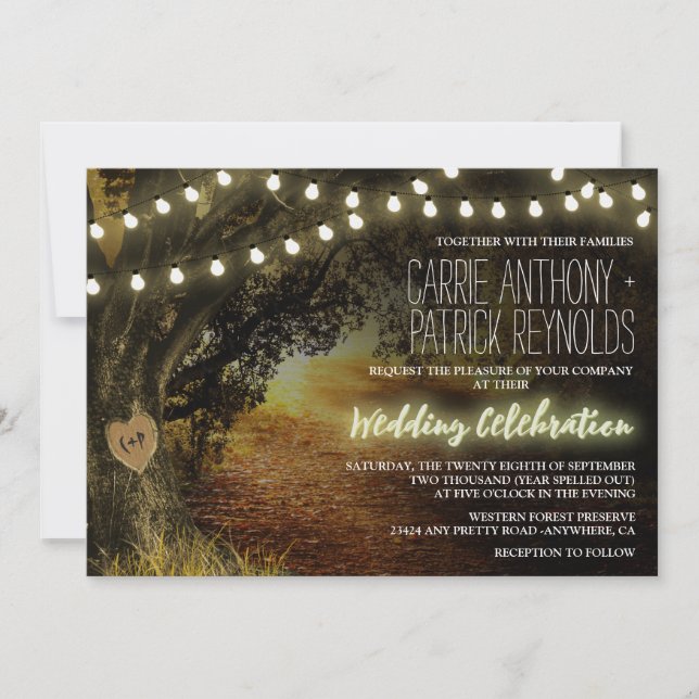 Invitación Fall String Lights Oak Tree Wedting (Anverso)
