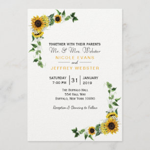 Invitación Fall Sunflower Rustic Barn Country Wedding Card