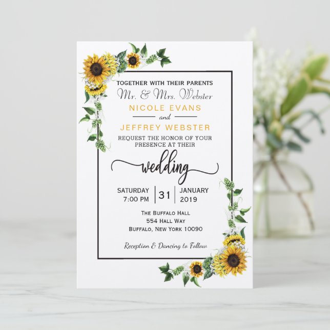 Invitación Fall Sunflower Rustic Barn Country Wedding Card (Anverso de pie)