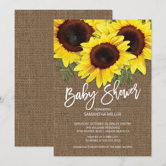 Invitación Fall Sunflowers Neutral Baby Shower (Anverso / Reverso)