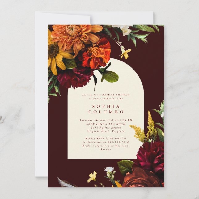 Invitación Fall Sunset Dark Moody Romantic Bridal Shower  (Anverso)