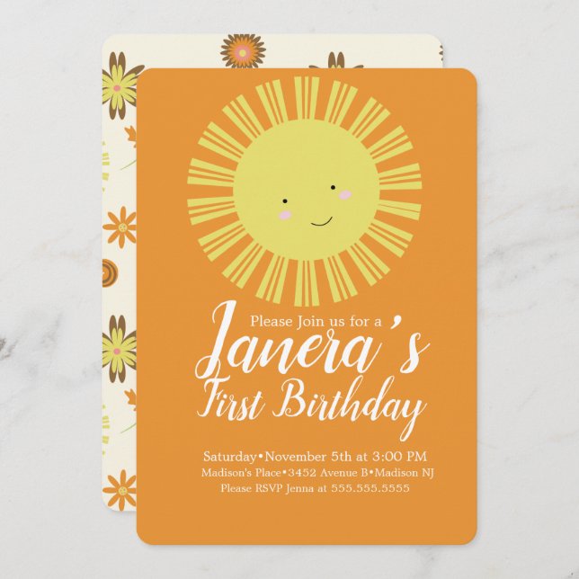 Invitación Fall Sunshine Otoño Cumpleaños Party (Anverso / Reverso)