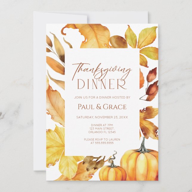 Invitación Fall Thanksgiving Dinner Invitation (Anverso)