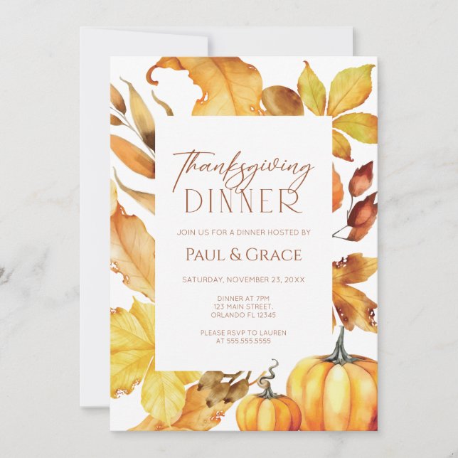 Invitación Fall Thanksgiving Dinner Invitation (Anverso)