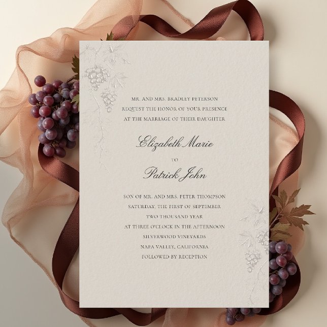Invitación Fall Vineyard Winery Modern Classic Wheat Wedding (fall vineyard wedding invitation winery grapevine formal modern classic black tie wheat beige)