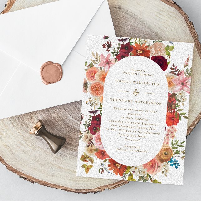 Invitación Fall Vintage Floral Frame Burgundy Boda (Subido por el creador)