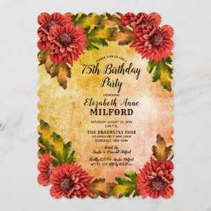 Invitación Fall Watercolor Floral 75th Birthday Party