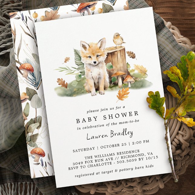 Invitación Fall Watercolor Fox | Woodland Autumn Baby Shower (Subido por el creador)