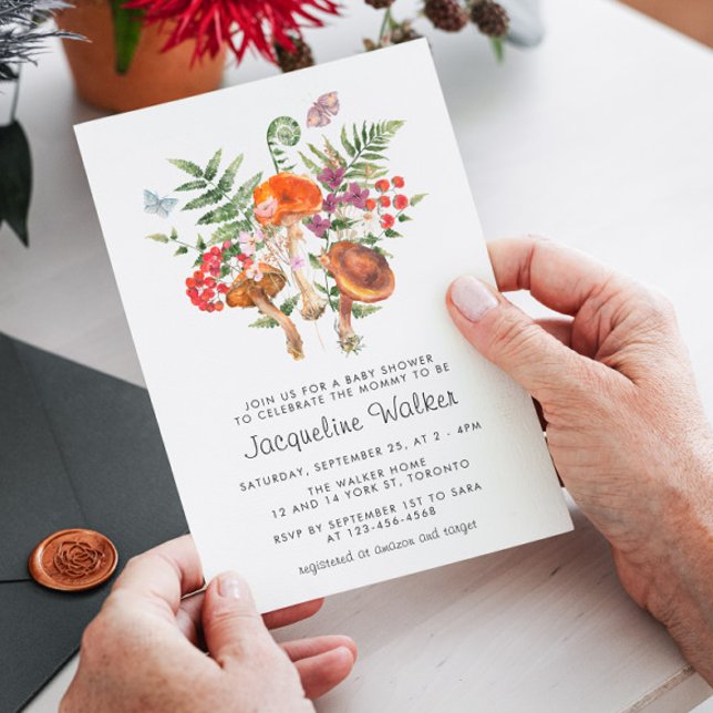 Invitación Fall Watercolor Mushroom Baby Shower (Subido por el creador)