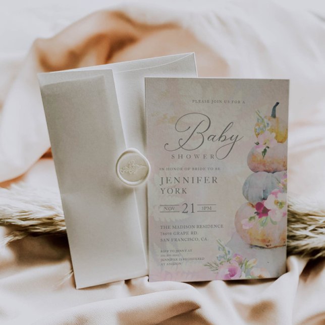 Invitación Fall Watercolor Pumpkin Girl Baby Shower (Subido por el creador)