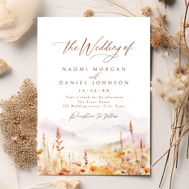 Invitación Fall Watercolor Wildflower Mountain Rustic Wedding (Fall Watercolor Wildflower Mountain Rustic Wedding Invitation)