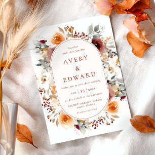 Invitación Fall Wedding Floral Burnt Naranja Terracotta