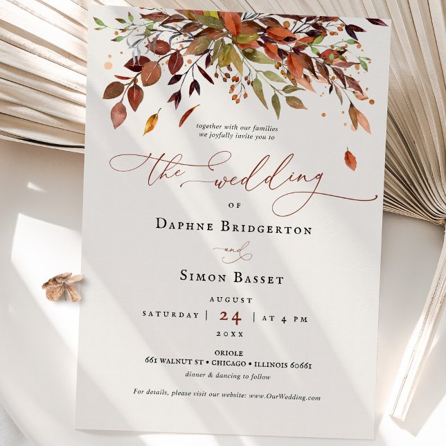 Invitación Fall Wedding Invitation Burnt Orange Modern Script (Subido por el creador)